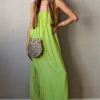 Vestido liso de gasa de tirantes verde