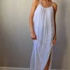 Vestido liso de gasa de tirantes blanco