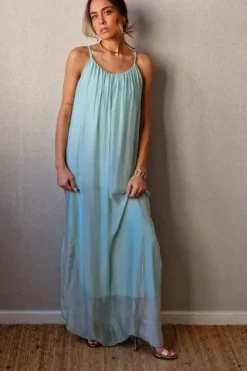 Vestido liso de gasa de tirantes verde mint