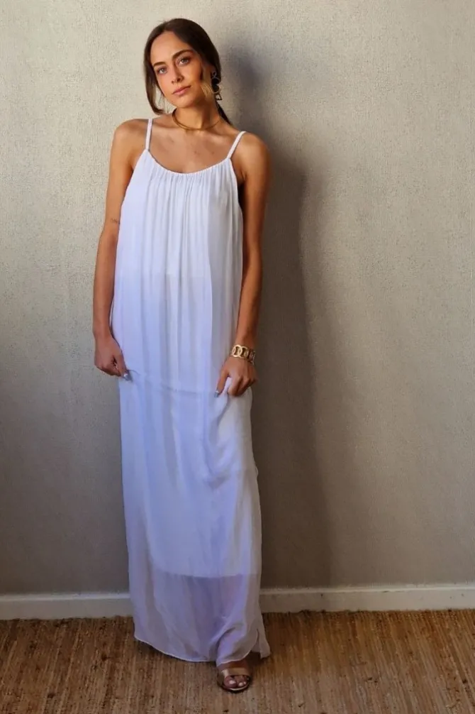 Vestido liso de gasa de tirantes blanco