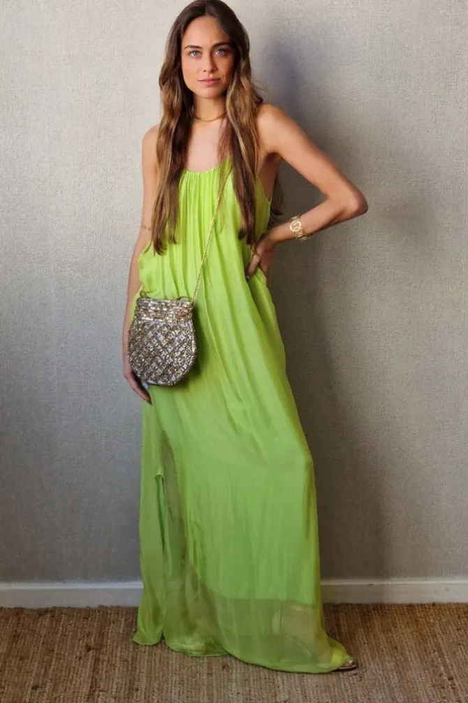 Vestido liso de gasa de tirantes verde