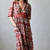 Vestido manga corta y escote estampado caldero y verde