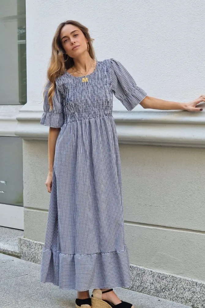 Vestido nido de abeja cuadro vichy negro