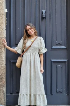 Vestido nido de abeja cuadro vichy verde