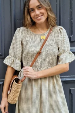 Vestido nido de abeja cuadro vichy verde