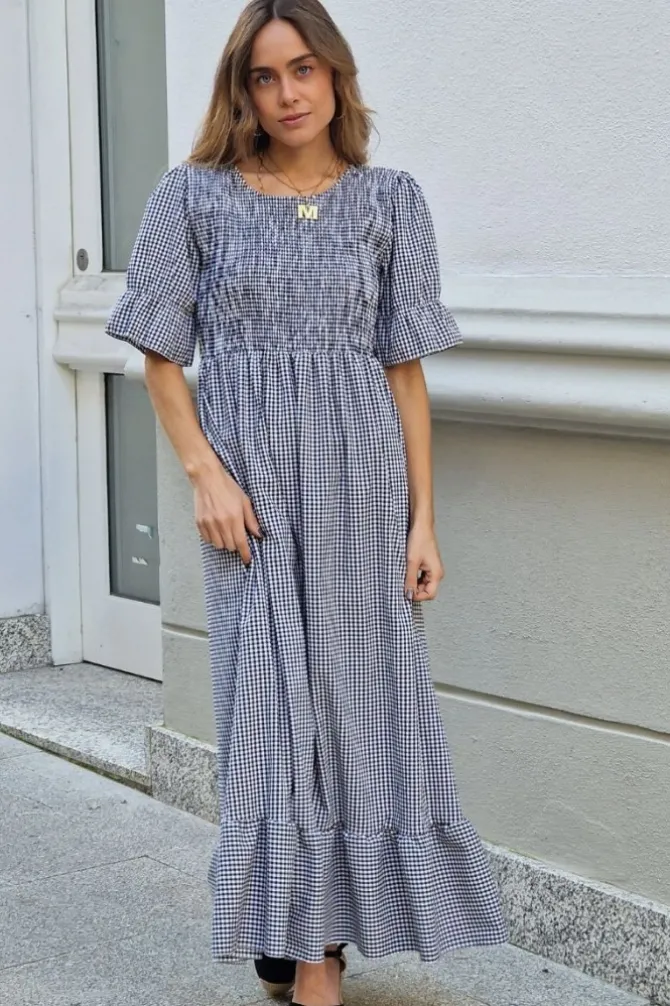 Vestido nido de abeja cuadro vichy negro