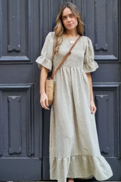 Vestido nido de abeja cuadro vichy verde