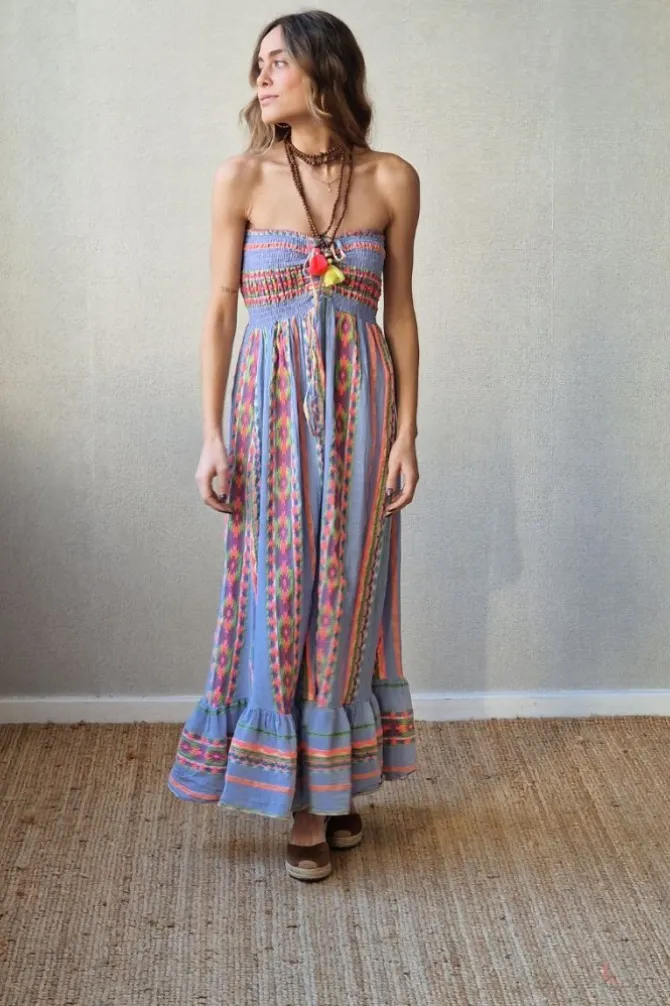 Vestido palabra de honor azul