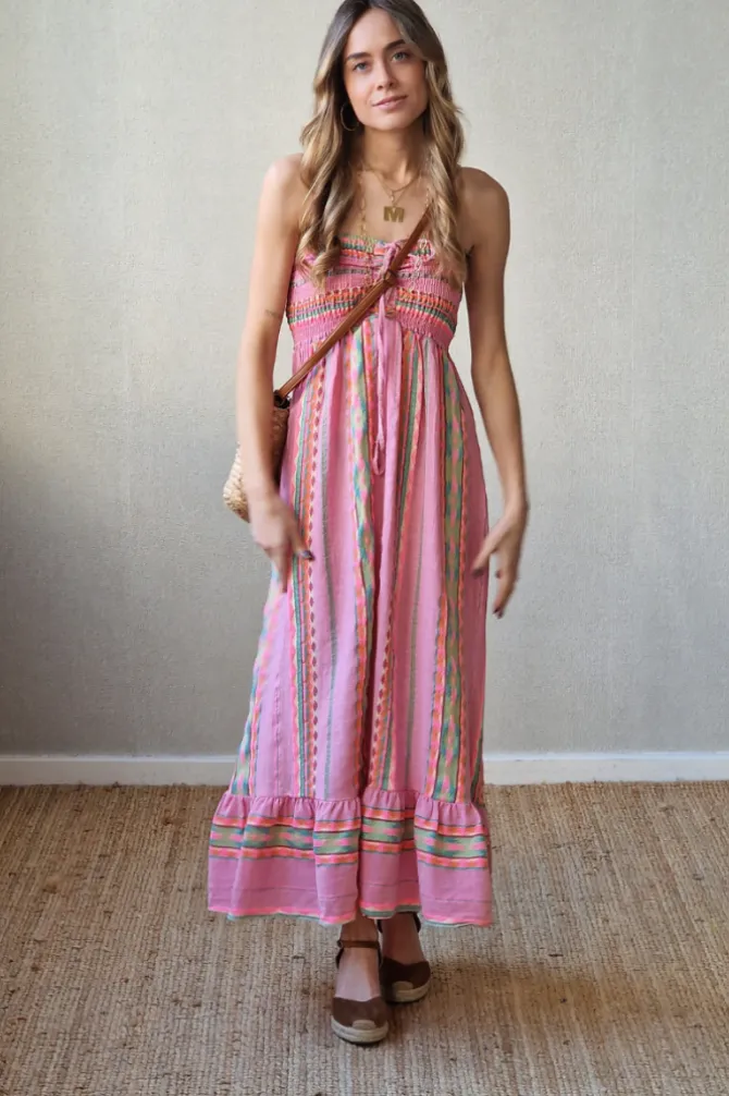 Vestido palabra de honor rosa