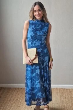 Vestido tul de flores azul