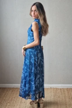 Vestido tul de flores azul