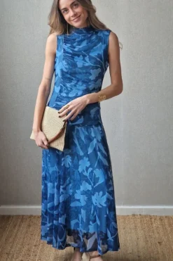 Vestido tul de flores azul