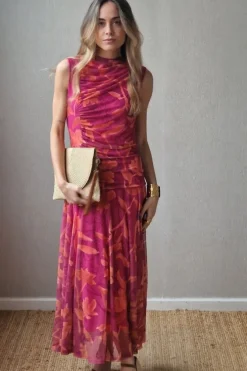Vestido tul de flores fucsia