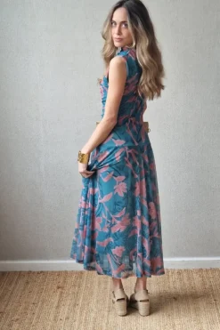 Vestido tul de flores verde