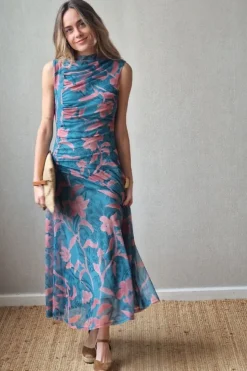 Vestido tul de flores verde